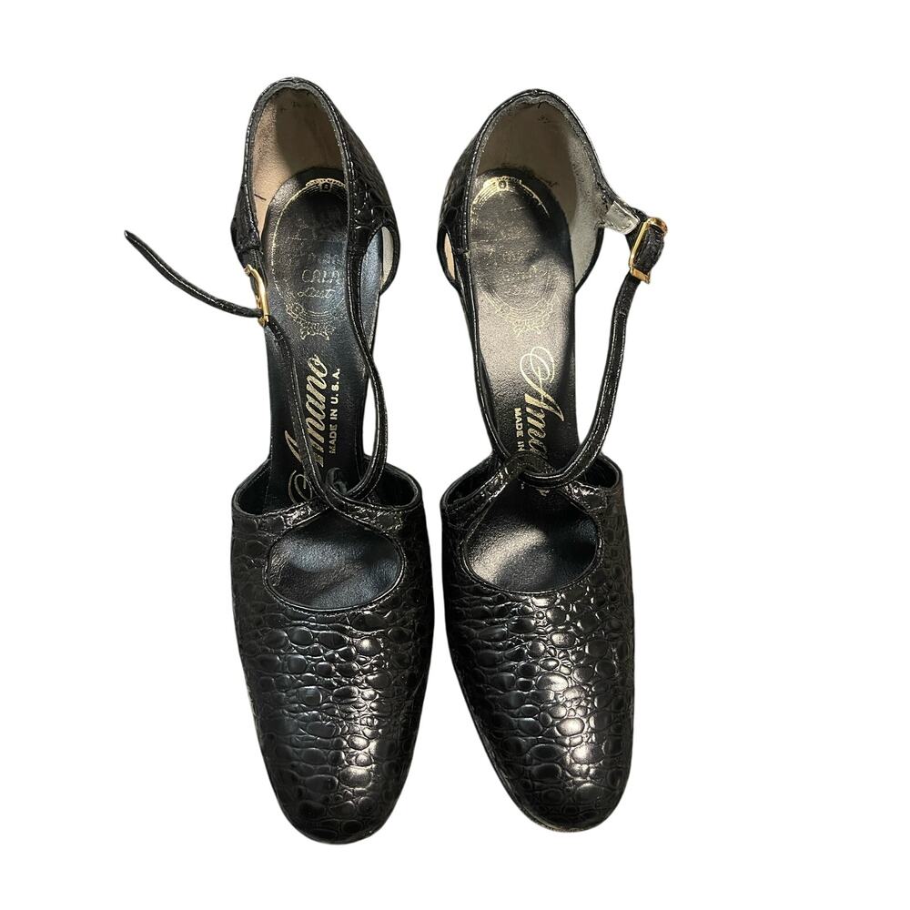Vintage Amano Croc Embossed Leather Heels Women's Size 8